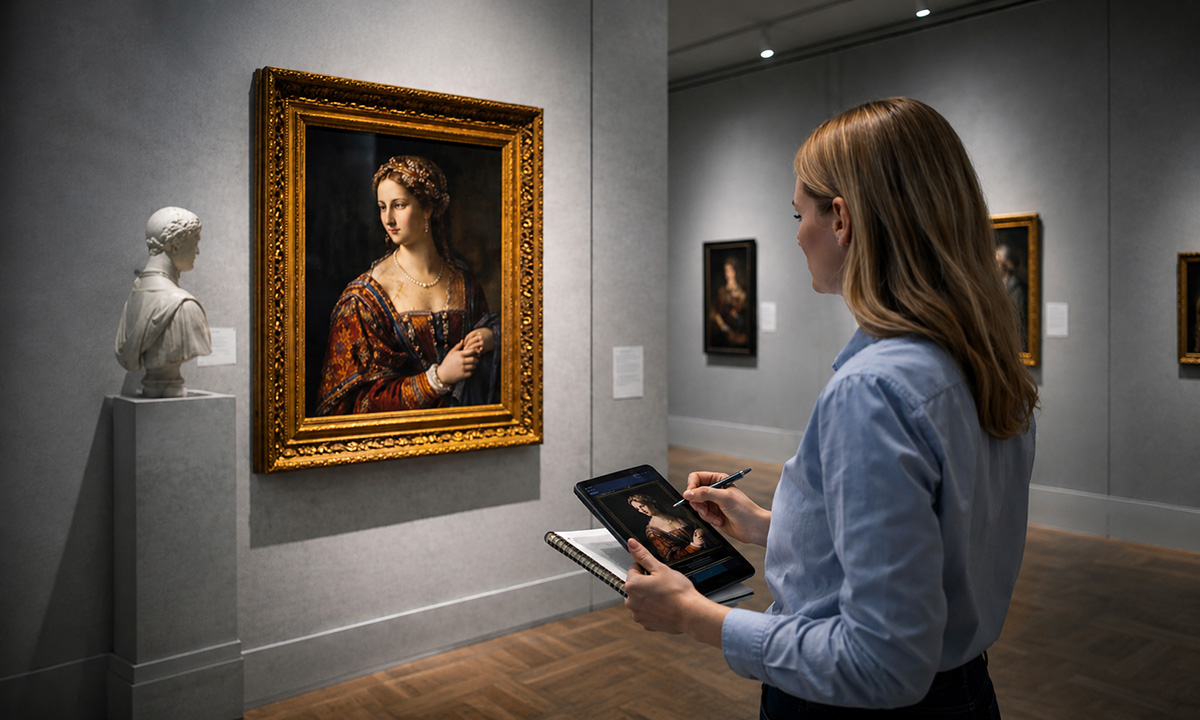 Museum interior with artworks